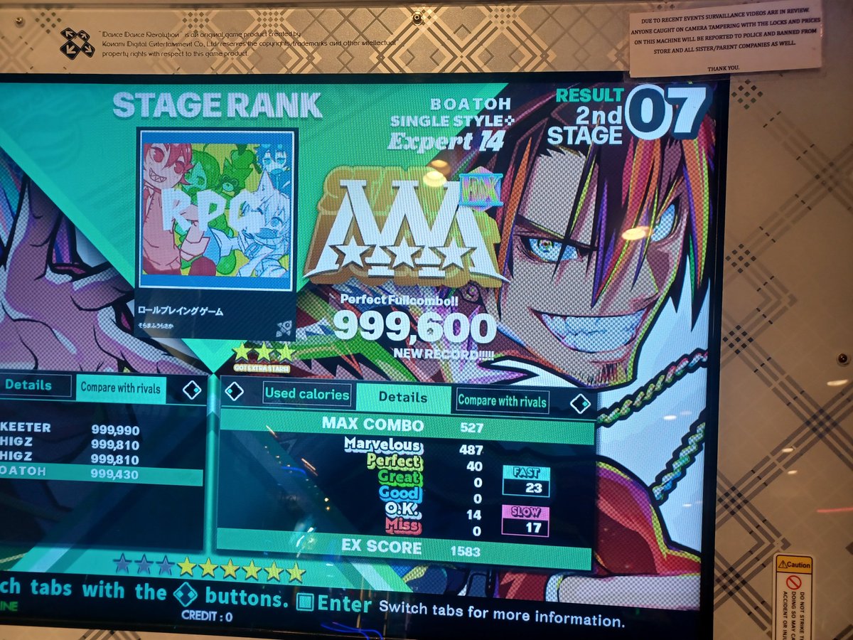 I played DDR today:

New doubles 14 PFC!
Some upscores!

Played a bunch of doubles and worked on actually getting 90 songs scored for flare skill, at 89 for singles and 84 for doubles right now lol