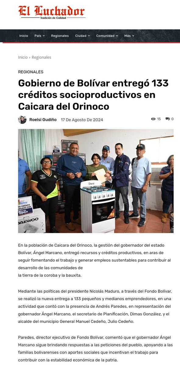 Fondo Bolívar (@fondobolivar22) on Twitter photo #EsNoticia Gobierno de Bolívar entregó 133 créditos socioproductivos en Caicara del Orinoco <a href="/infoelluchador/">Diario El Luchador</a> #EsNoticia Gobierno de Bolívar entregó 133 créditos socioproductivos en Caicara del Orinoco <a href="/infoelluchador/">Diario El Luchador</a>