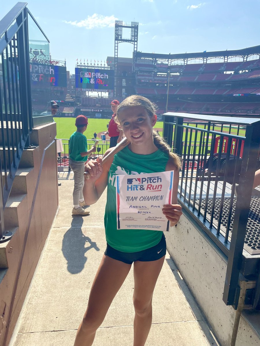 amarie9684's tweet photo. So proud of Abby for winning the 12 &amp; under softball division for MLB’s Pitch, Hit &amp; Run competition at Busch Stadium!! She is so excited and now we hope she makes it to the World Series in October 🤞🏼 #pitchhitandrun #pitchhitrun2024 #mlb #STLCards https://t.co/30fHELqWeS