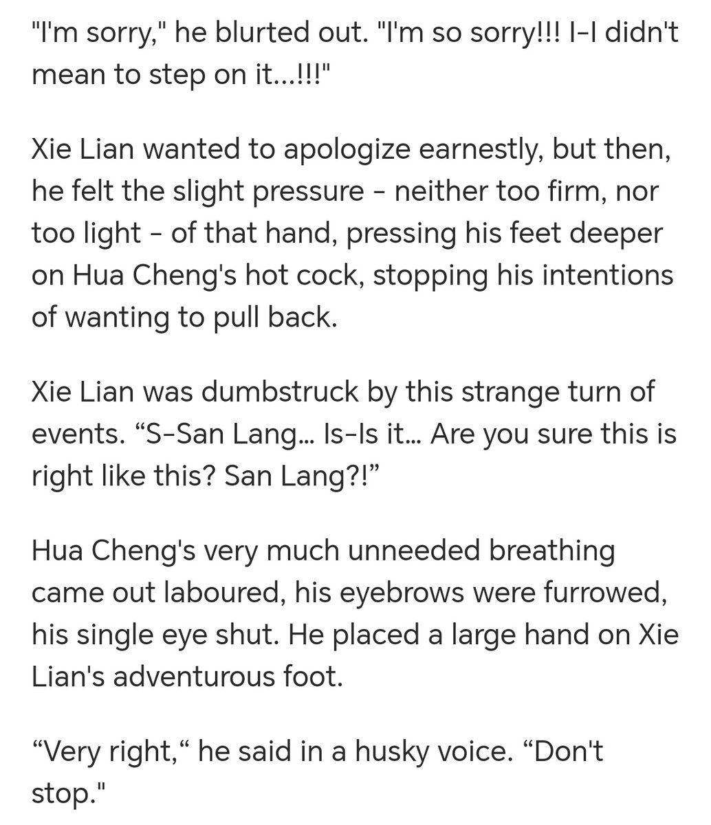 INCENSE BURNING WITH DESIRE; AT THE FEET OF GOD

🦶 #hualian revisit memories
🪡 book/volume 3 needle scene
🔞 but make it PWP
🫦 nsfw, E rated, 3.2k words
❤️‍🩹 foot stuff, tags are your friends, please read them!

👣 Written for <a href="/here4hualian/">Hualian Events Archive🦋🌸</a>'s #hualianfeetfest18

🔗Link to fic ⬇️