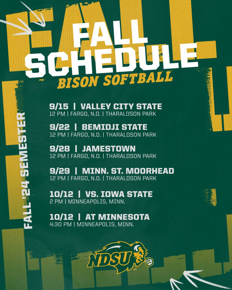 NDSU softball announced its fall 2024 schedule on Monday, with the Bison set to play six opponents on five dates during the fall semester.
📰: bit.ly/4dpysxJ