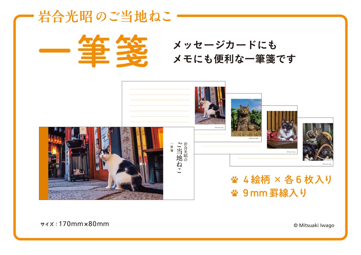 nihonnekoaruki's tweet photo. 福屋 八丁堀本店で絶賛開催中の岩合光昭写真展「ご当地ねこ」、暑い中ご来場いただきありがとうございます！
本日は会場で販売中の新グッズをご紹介いたします。
〇ロール付箋〇
全２種　715円（税込み）
〇一筆箋〇
1種　（4絵柄　各6枚綴り）825円（税込）
https://t.co/lGyrCaDjyN https://t.co/lz0HEYGkUf