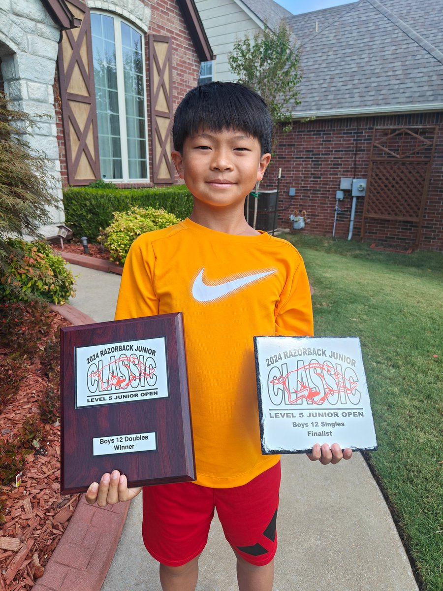 Tuckertennis's tweet photo. 🏆 Huge congratulations to Landon Sen for an incredible performance at the L5 Razorback Classic in Little Rock, Arkansas! 🥇 1st place in Boys 12s Doubles and 🥈 2nd place in Singles! Landon trains hard at Tucker Tennis Academy powered by Genesis Health Clubs. Way to go, Landon! https://t.co/OtOlfQKb83