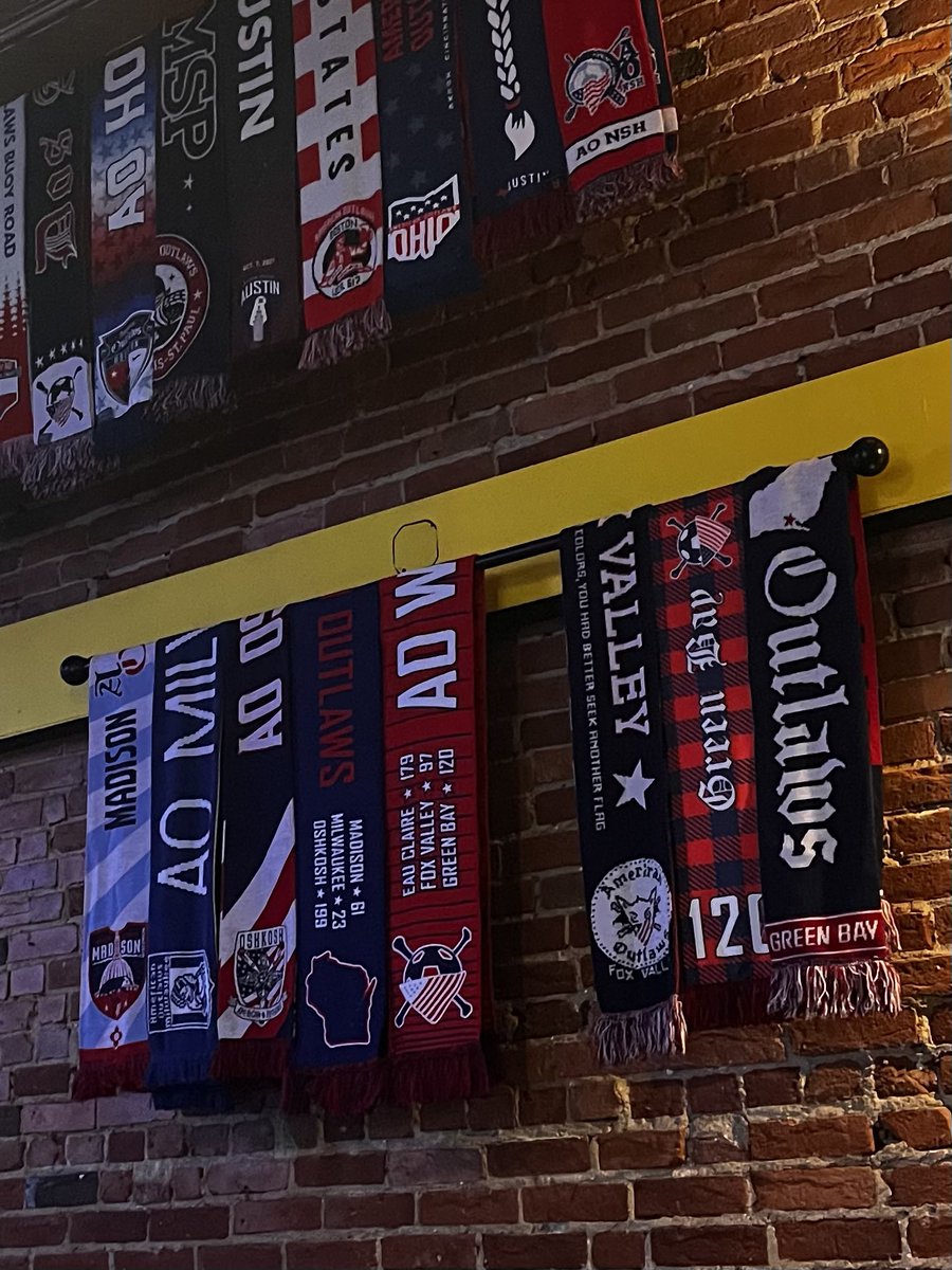 So, here's the #AOWISCO scarf rack at our new chapter bar, <a href="/greenbaycasuals/">Casuals Soccer Pub ⚽️🧀</a>... BUT it seems there's one missing 🤔 what to do, what to do? 

<a href="/AOEauClaire/">AO-Eau Claire</a> 🙏

....
CC: <a href="/AOMilwaukee/">AO Milwaukee</a> <a href="/AOMadison/">AO Madison</a> <a href="/AOFoxValley/">AO Fox Valley</a> <a href="/AO_Oshkosh/">AO Oshkosh</a>