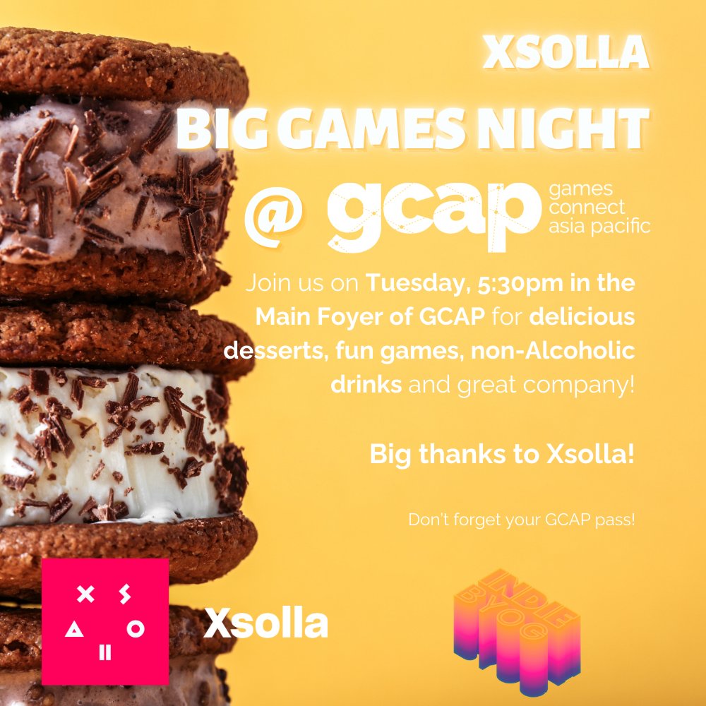 GCAPConf's tweet image. The Xsolla Big Games Night on Tuesday 8 October - exclusive to GCAP ticket holders only.

Are you ready for a fun night? Thanks to @Xsolla, there will be lots of great games and tasty snacks for you to enjoy at a casual, alcohol-free event following the GCAP conference on Tues.
