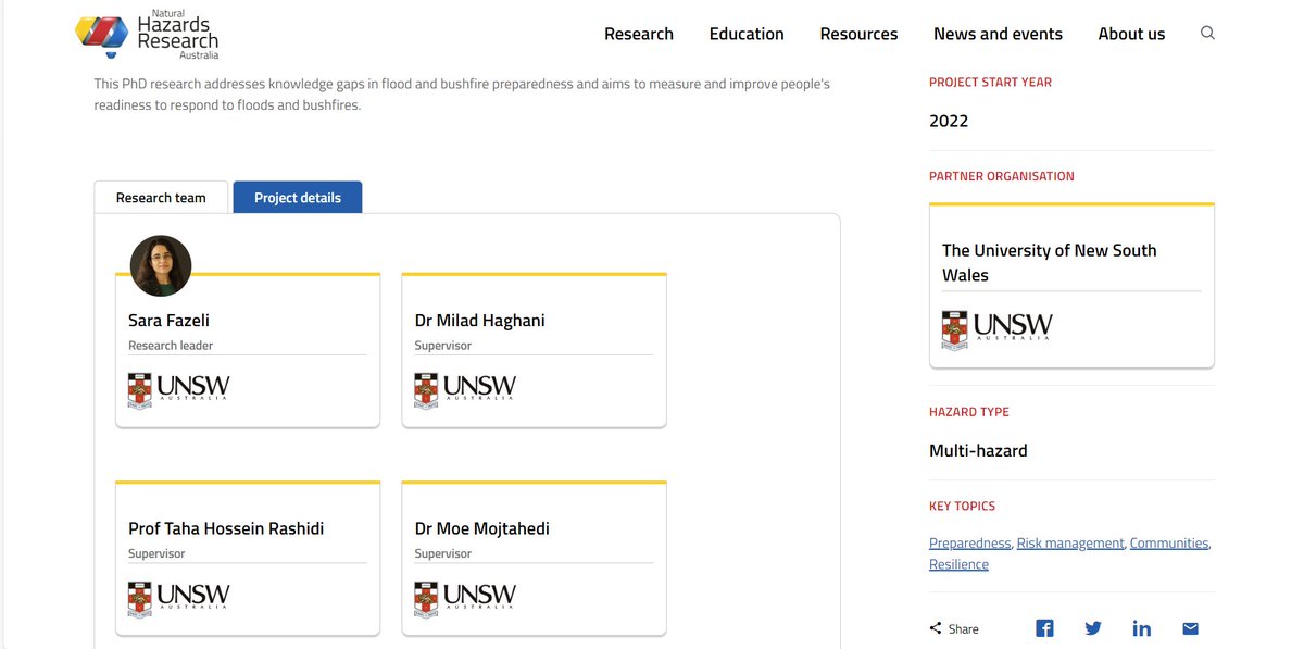 _SaraFazeli's tweet image. 🌟 Thrilled to share that I've recently joined @HazardsResearch, a leader in natural hazards research in Australia! Read about my research here: naturalhazards.com.au/research/resea……
#NaturalHazards #ResilientCommunities #FloodPreparedness #BushfirePreparedness @UNSW @UNSWEngineering