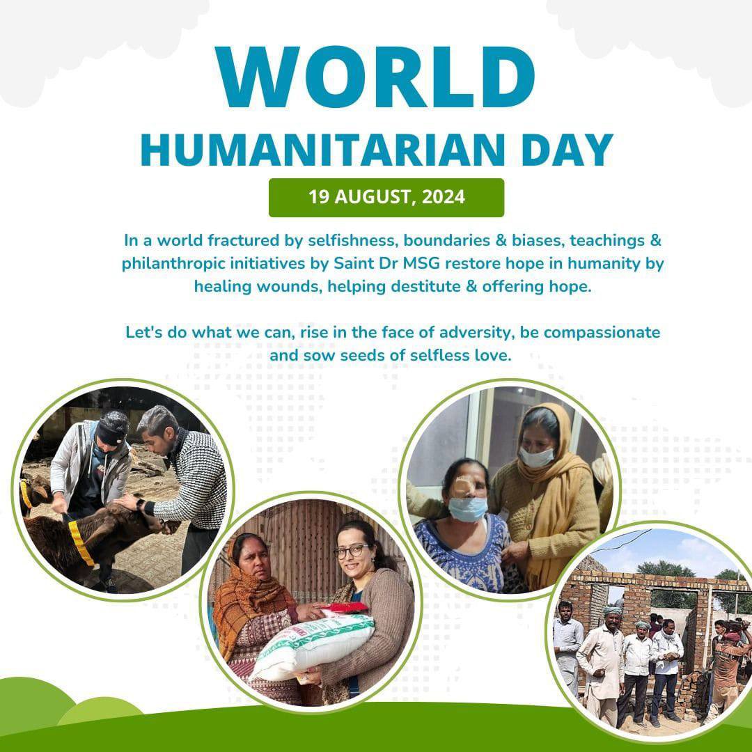 _Iam_Sahil's tweet photo. In a world fractured by selfishness, boundaries & biases, teachings & philanthropic initiatives by Saint Dr MSG restore hope in humanity by healing wounds, helping destitute & offering hope. #WorldHumanitarianDay2024
Let's do what we can, rise in the face of adversity, be compassionate and sow seeds of selfless love
#WorldHumanitarianDay
