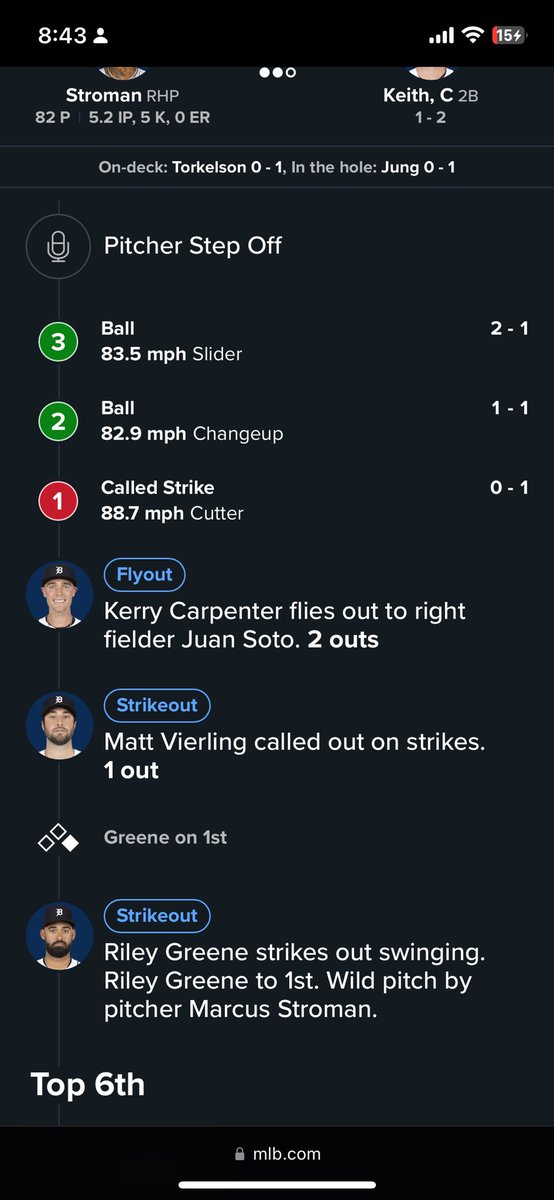 ste25vens's tweet photo. @AlexCaruso I need help, is this a strikeout? Riley greene went on base? https://t.co/QqNq62w0p0