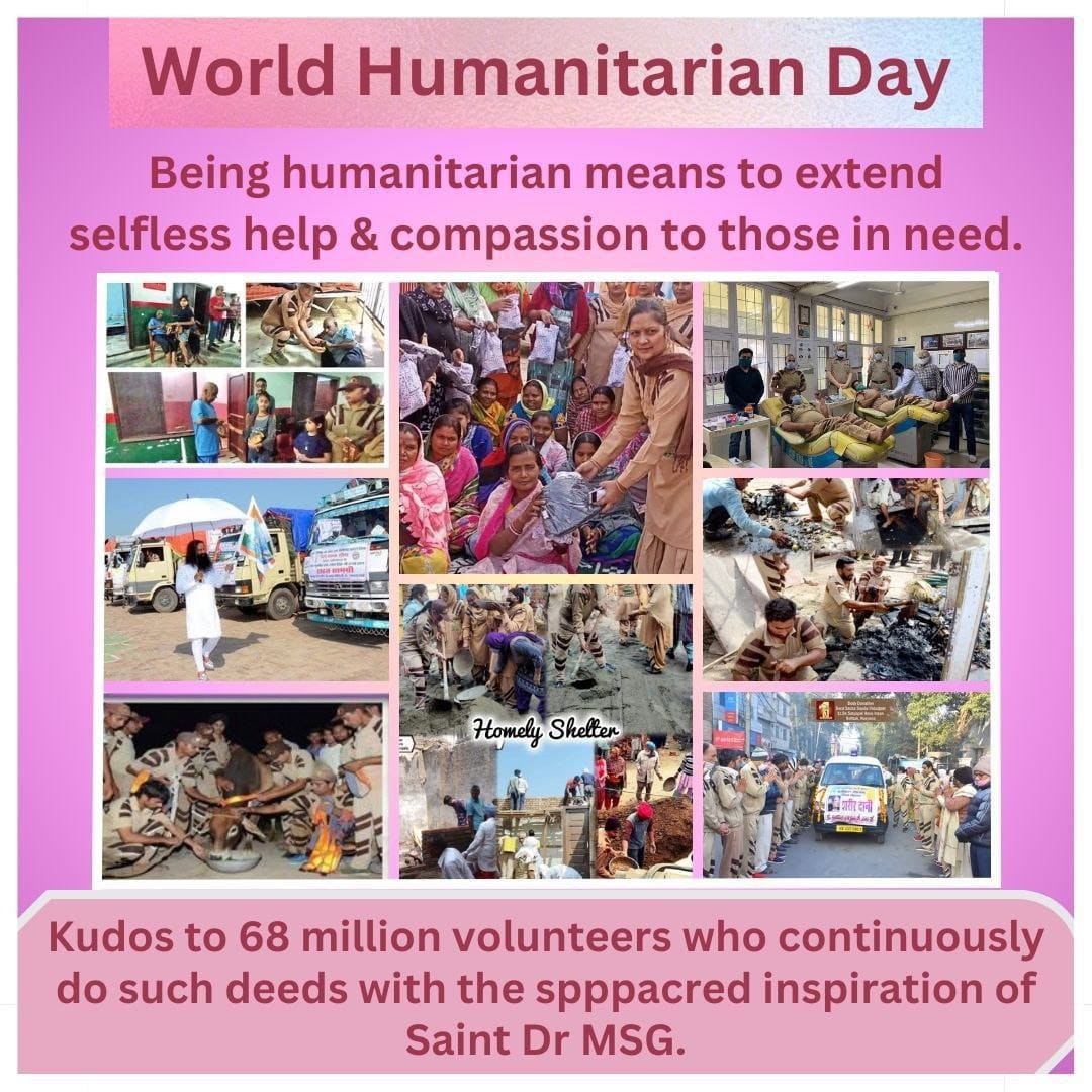 Nehainsan25's tweet photo. On this #WorldHumanitarianDay Salute to the followers of Dera Sacha Sauda who serve humanity without any personal interest, inspired by Saint Dr MSG 166 welfare works are run by Guru ji .
 #WorldHumanitarianDay2024 https://t.co/mXth0Q7zjh