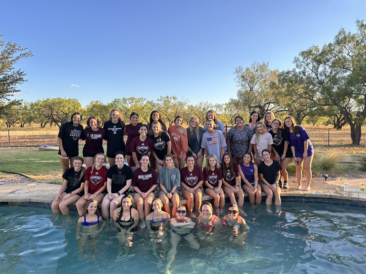 McMurrySoccer's tweet image. Great Sunday of Training, learning about the War Hawk Way, team dinner and a hangout! Thank you to the Wilson’s for having us out!