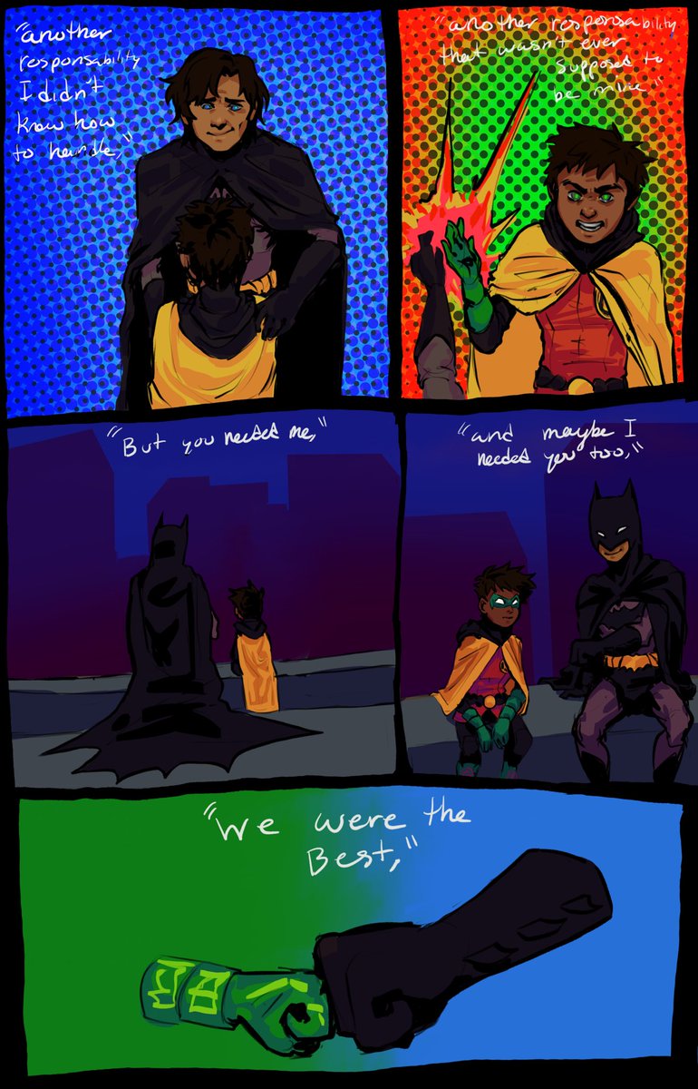 CKalaVeraM's tweet photo. So I finished??? Itโs kinda half baked and rushed but I was honestly sick of working on this, I wanna draw other stuff lmao. Anyway I hope it makes sense andโฆyeah
#DamianWayne #robin #DickGrayson #nightwing #batman #newdynamicduo #dynamicduo #DC_Comics #comic https://t.co/dtM4UlxaWn