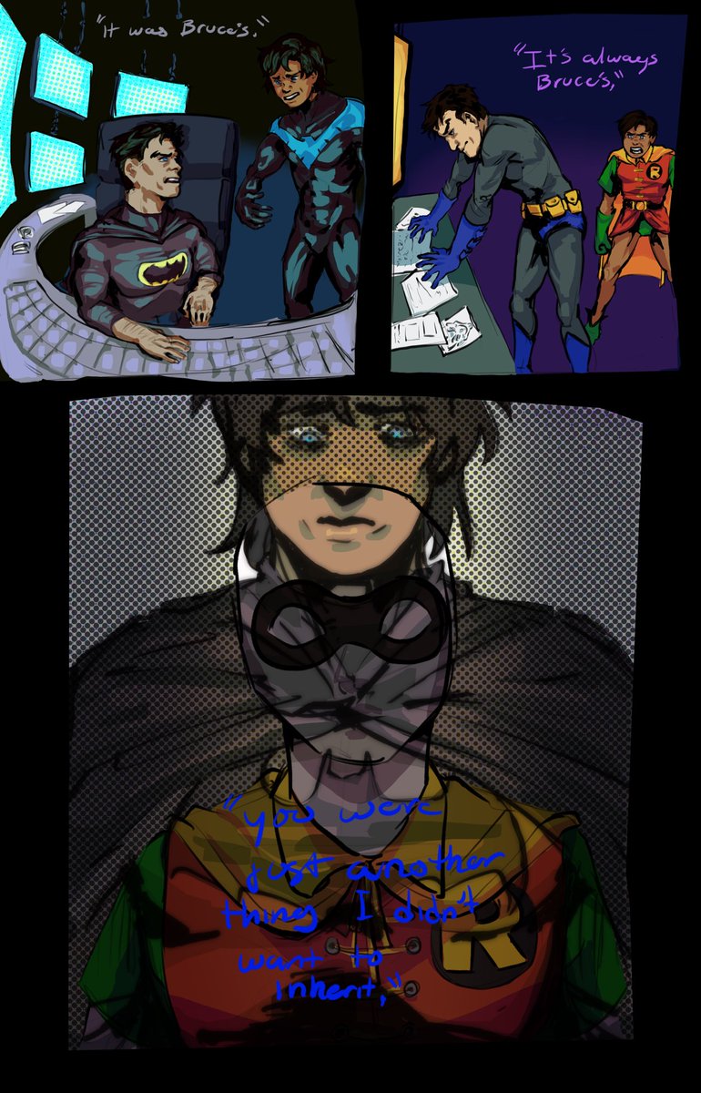 CKalaVeraM's tweet photo. So I finished??? Itโs kinda half baked and rushed but I was honestly sick of working on this, I wanna draw other stuff lmao. Anyway I hope it makes sense andโฆyeah
#DamianWayne #robin #DickGrayson #nightwing #batman #newdynamicduo #dynamicduo #DC_Comics #comic https://t.co/dtM4UlxaWn
