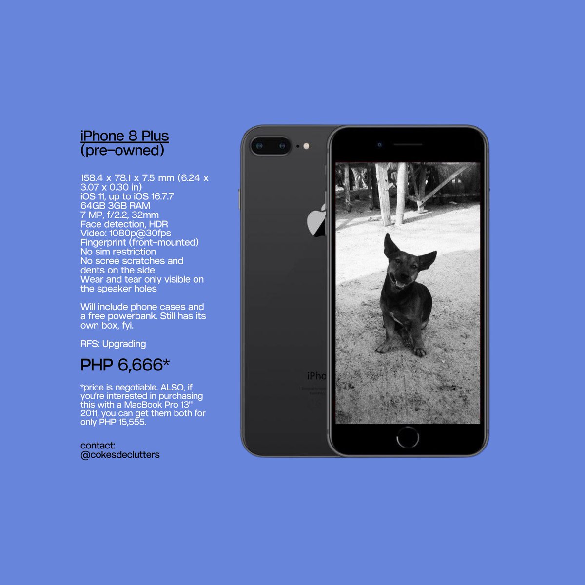 smallbootycoco's tweet photo. hello! i am selling my iPhone 8 Plus for Php 6,666. check photo for more details and reply/dm me for inquiries. 🖤 https://t.co/SY6FPykYFp