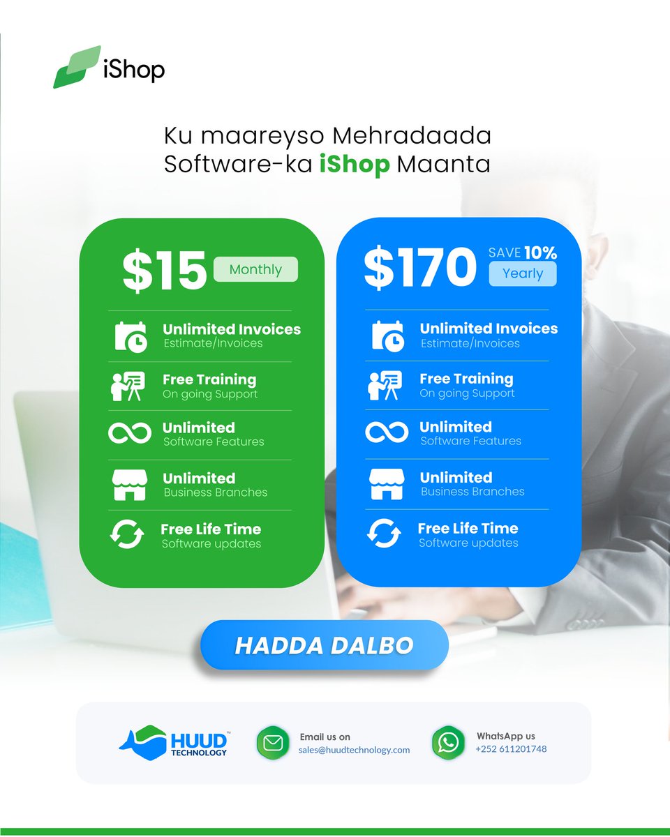 HuudHQ's tweet photo. The iShop software that enables you to seamlessly and easily manage your products and is also available in the Somali language, use it and get a free training and a 30-day trial.
#iShop_Software #SomaliSoftwareCompany #HuudTechnology #iShop #YourDigitalWorld https://t.co/OgZjYdJQx4