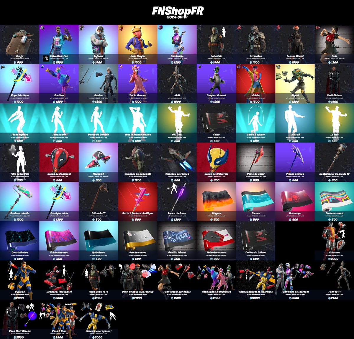 FNShopFR's tweet image. Boutique #Fortnite du 2024-08-19 !

N'oubliez pas d'activer les notifs pour ne rater aucune boutique. 🔔

Nombres d'items : 66
Maximum vu pour la dernière fois : 352 jours
Minimum vu pour la dernière fois : 1 jours