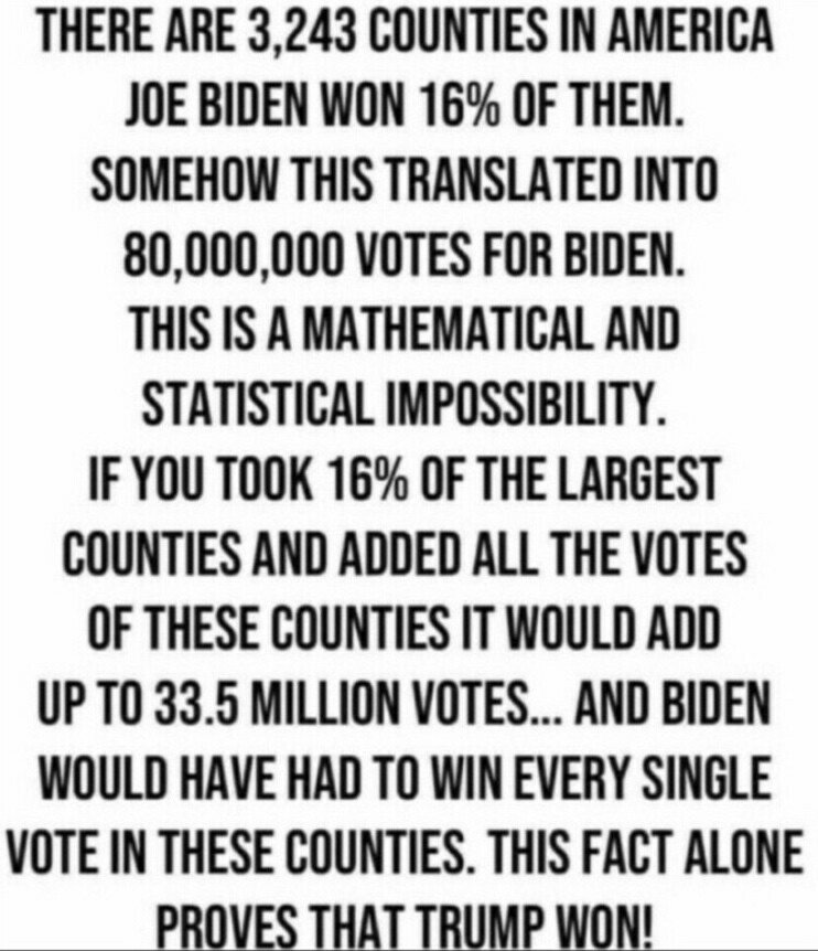 It's mathematically impossible that Biden got over 80,000,000 votes.