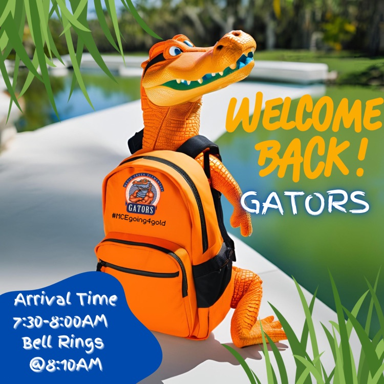 swisd_mce's tweet photo. We're so thrilled to welcome you back into our classrooms tomorrow! Reminder that the bell rings at 8:10 🐊 See you then!! ✨ #SWISD #MCEgoing4gold #MCEgators https://t.co/bplrCsCrJv