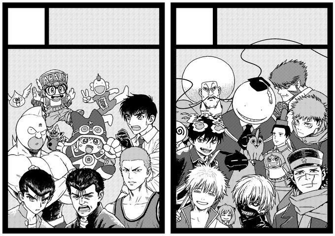 自分のサークルじゃないけど合同サークル用のカット絵を一人で描きました。
ロゴなどは別の方が担当。
週刊ジャンプだけじゃなくいろんなジャンプOKらしいです。自分も参加予定。 