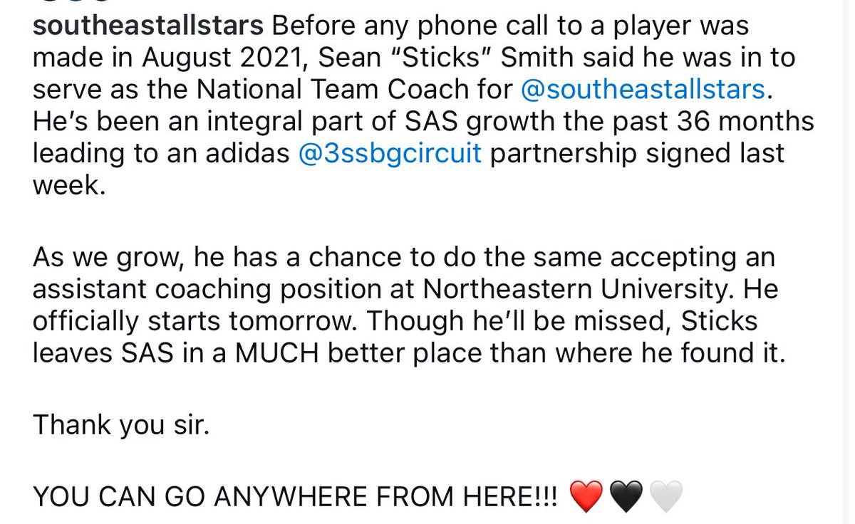 B r a n d o n C l a y (@brandonclaypsb) on Twitter photo Brandon Clay x Southeast All Stars ❤️🖤🤍
YOU CAN GO ANYWHERE FROM HERE!
Even our coaches get signed to the college level…
Congrats to Sean “Sticks” Smith on his college assistant opportunity at Northeastern University.
SAS IG: instagram.com/southeastallst… <a href="/_PEbasketball/">Priscilla Edwards - Lloyd</a> Brandon Clay x Southeast All Stars ❤️🖤🤍
YOU CAN GO ANYWHERE FROM HERE!
Even our coaches get signed to the college level…
Congrats to Sean “Sticks” Smith on his college assistant opportunity at Northeastern University.
SAS IG: instagram.com/southeastallst… <a href="/_PEbasketball/">Priscilla Edwards - Lloyd</a>