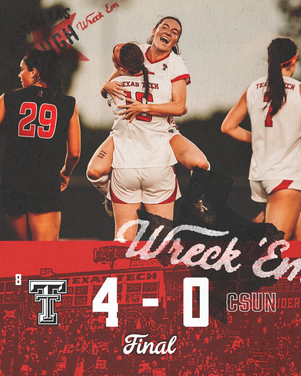 Texas Tech Soccer (@texastechsoccer) on Twitter photo Two goals in the first half✅
Two more in the second ✅✅
Win No. 1 secured ✅✅✅
#WreckEm | <a href="/TechAthletics/">Texas Tech Red Raiders</a> Two goals in the first half✅
Two more in the second ✅✅
Win No. 1 secured ✅✅✅
#WreckEm | <a href="/TechAthletics/">Texas Tech Red Raiders</a>