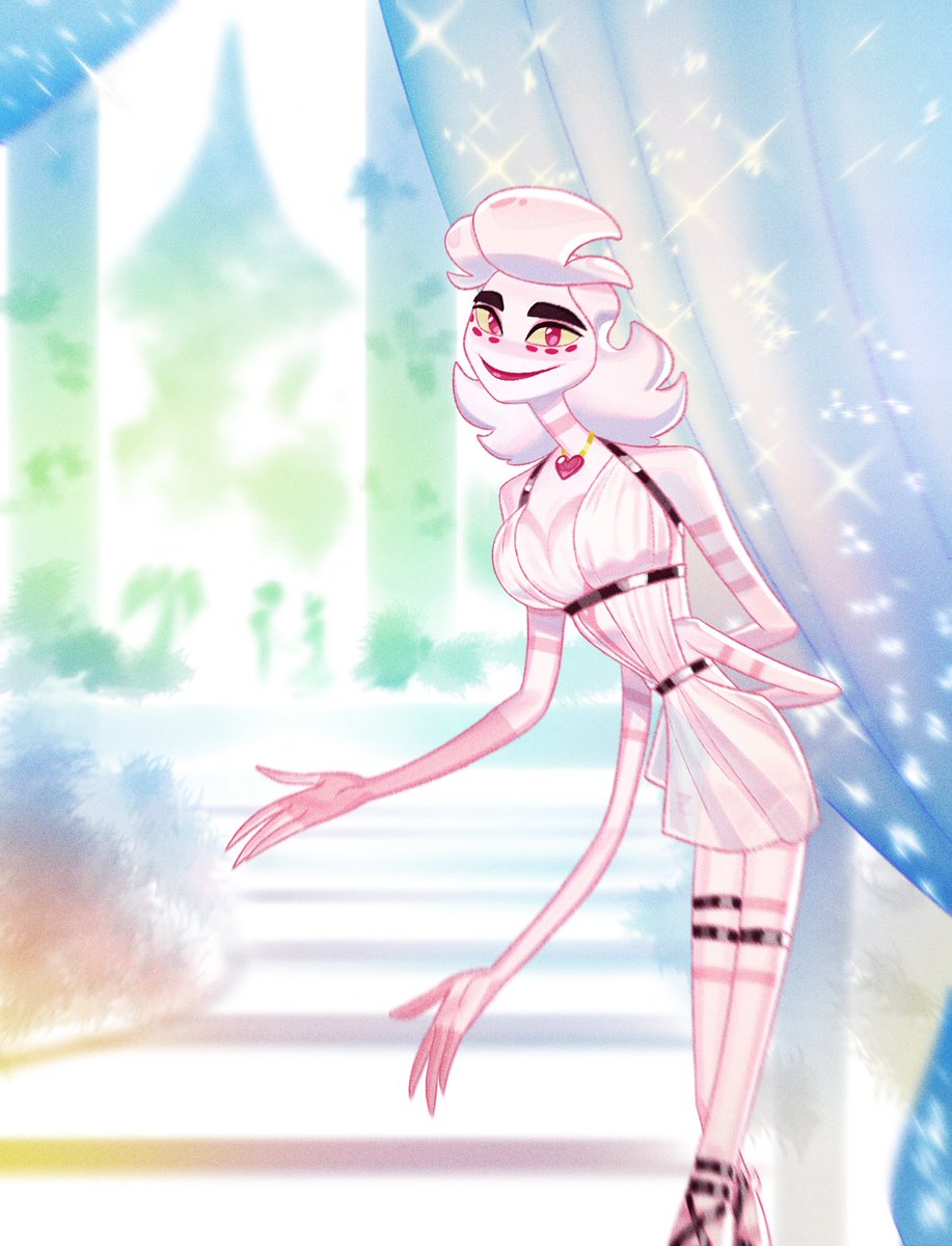 Lurkin_9_5's tweet photo. Feeling giddy about all this amazing #radiodust art inspired by the print* so here’s a sneak peek at the outfit Angel is rocking in the next (spicy) chapter courtesy of @raymopon ✨✨✨ https://t.co/CKUCDPj0pn