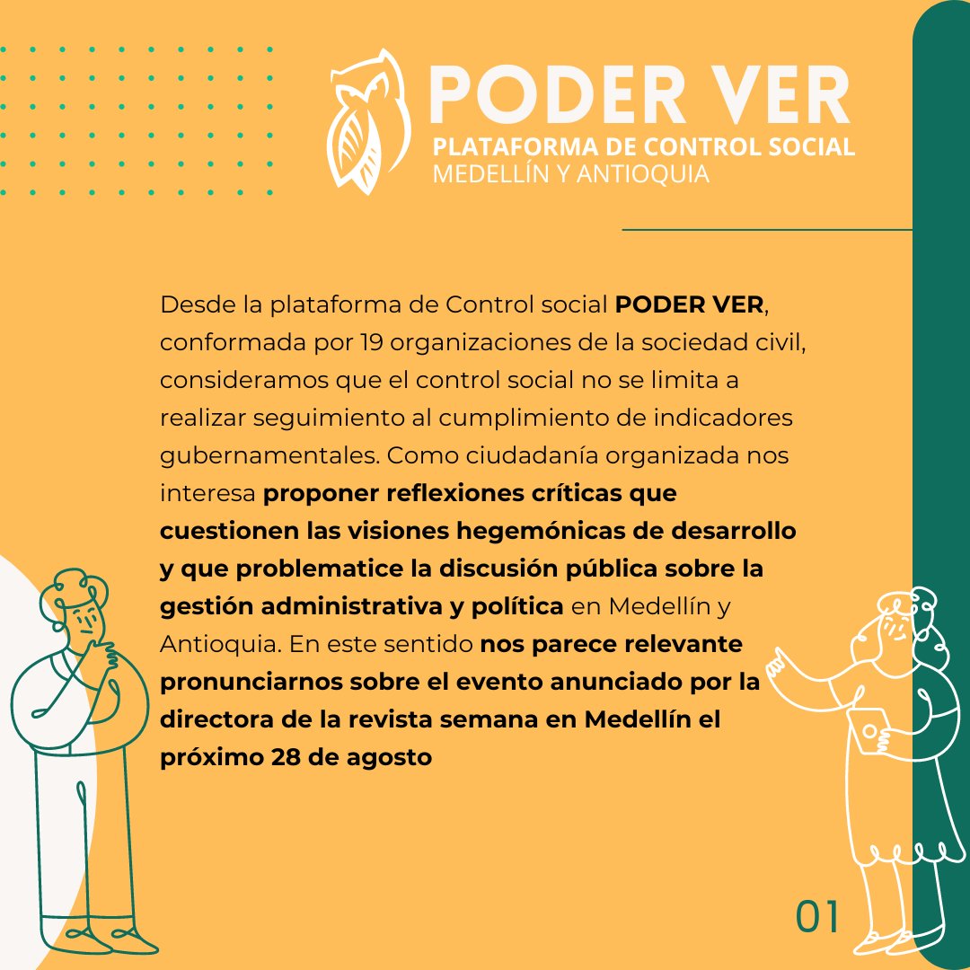 vivaciudadania's tweet photo. 1⃣Desde #PoderVer nos interesa proponer reflexiones críticas que cuestionen las visiones hegemónicas de desarrollo y que problematice la discusión pública sobre la gestión administrativa y política en Medellín y Antioquia. https://t.co/TFob2jVl3P