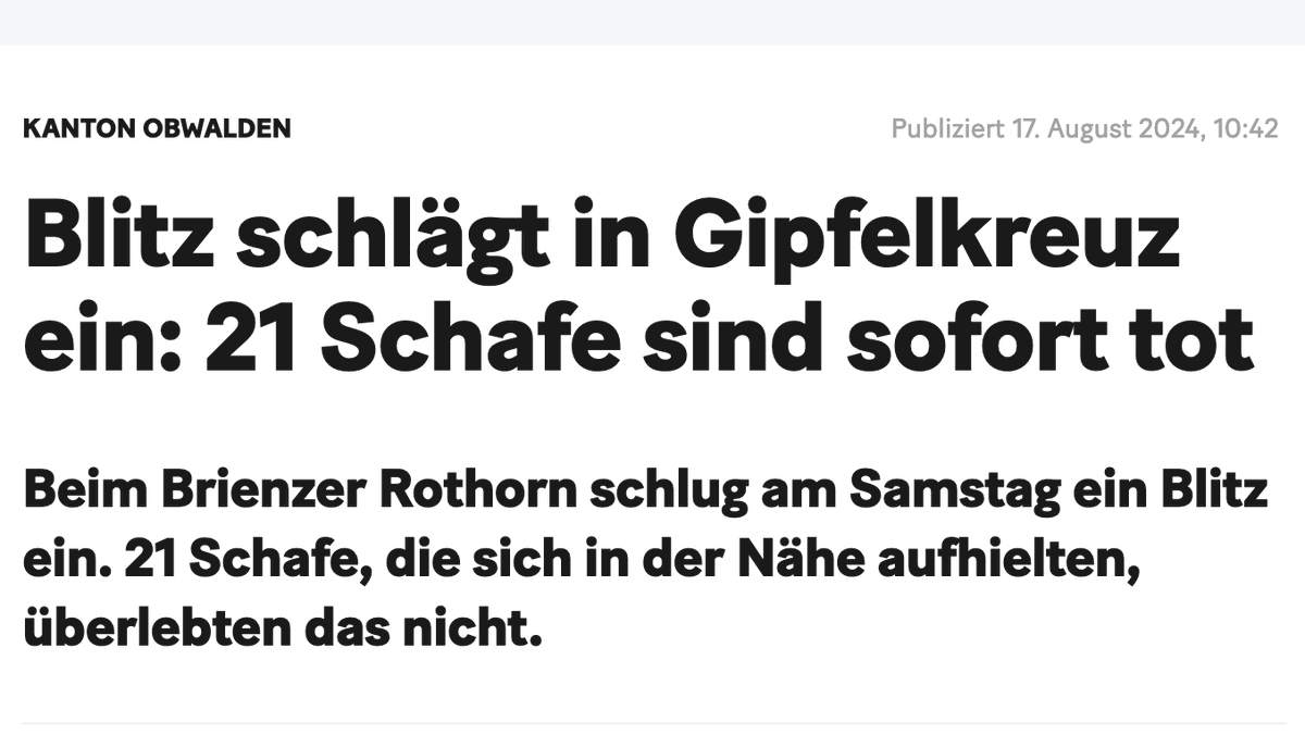 Ein weiterer Grund die Gipfelkreuze zu hinterfragen oder am Besten zur Sicherheit anderer Schafe und Tiere ersatzlos zu streichen....