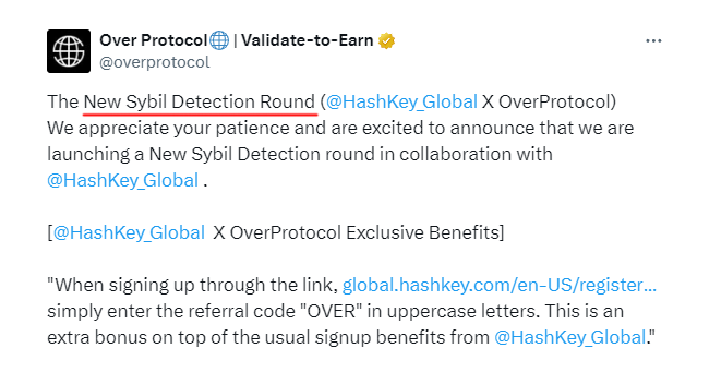 TheAirdropCoach's tweet photo. Over Protocol: New Sybil Detection Round

For those who couldn't complete KYC on Flipster, you can now do so on the HashKey Global exchange

Duration: August 19, 5 A.M. (UTC) to August 26, 00:00 A.M. (UTC)

Note: KYC currently only supports passports. https://t.co/ej4ieP3dfU