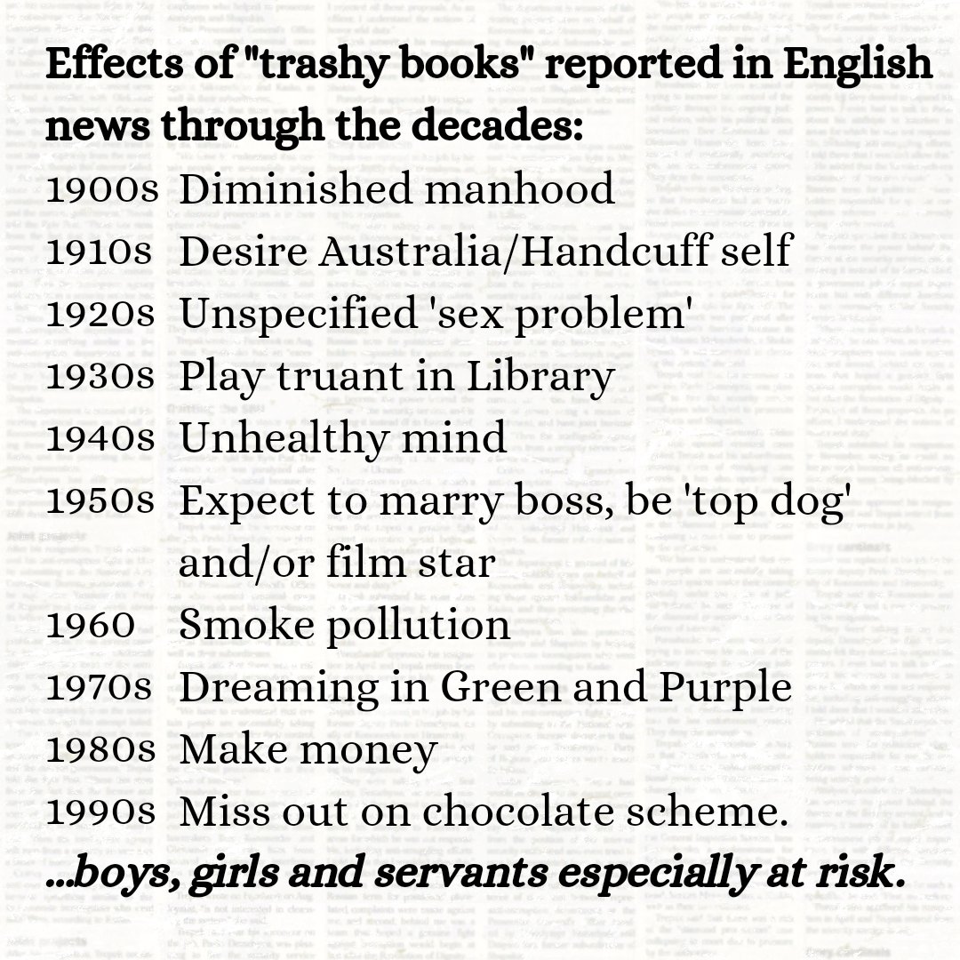 Roy Bayfield (@mister__roy) on Twitter photo Various ways "trashy books" are bad for you, as reported in the press - harvested from <a href="/BNArchive/">The British Newspaper Archive</a> searches (Video: youtu.be/5d3lbXfz3PI?si… ) Various ways "trashy books" are bad for you, as reported in the press - harvested from <a href="/BNArchive/">The British Newspaper Archive</a> searches (Video: youtu.be/5d3lbXfz3PI?si… )