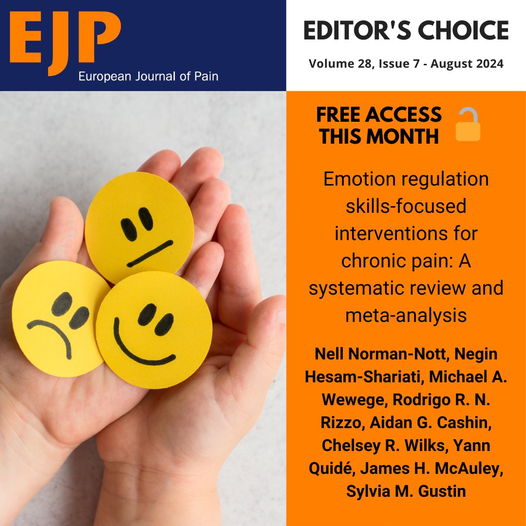 European Pain Federation EFIC® (@efic_org) on Twitter photo New #EJP Editor's Choice article! 📜
This review investigates interventions for chronic pain centred on emotion regulation skills (ERSF).
Learn more here: onlinelibrary.wiley.com/doi/full/10.10…
<a href="/NellNormanNott/">Nell Norman-Nott</a> <a href="/HSNegin/">Negin HS</a> <a href="/mawewege/">Michael Wewege, PhD</a> <a href="/rodrizzo_pain/">Rodrigo Rizzo</a> <a href="/AidanCashin/">Aidan Cashin</a> <a href="/WilksChelsey/">Dr. Chelsey Wilks</a> <a href="/SylviaGustin2/">Sylvia Gustin</a> New #EJP Editor's Choice article! 📜
This review investigates interventions for chronic pain centred on emotion regulation skills (ERSF).
Learn more here: onlinelibrary.wiley.com/doi/full/10.10…
<a href="/NellNormanNott/">Nell Norman-Nott</a> <a href="/HSNegin/">Negin HS</a> <a href="/mawewege/">Michael Wewege, PhD</a> <a href="/rodrizzo_pain/">Rodrigo Rizzo</a> <a href="/AidanCashin/">Aidan Cashin</a> <a href="/WilksChelsey/">Dr. Chelsey Wilks</a> <a href="/SylviaGustin2/">Sylvia Gustin</a>