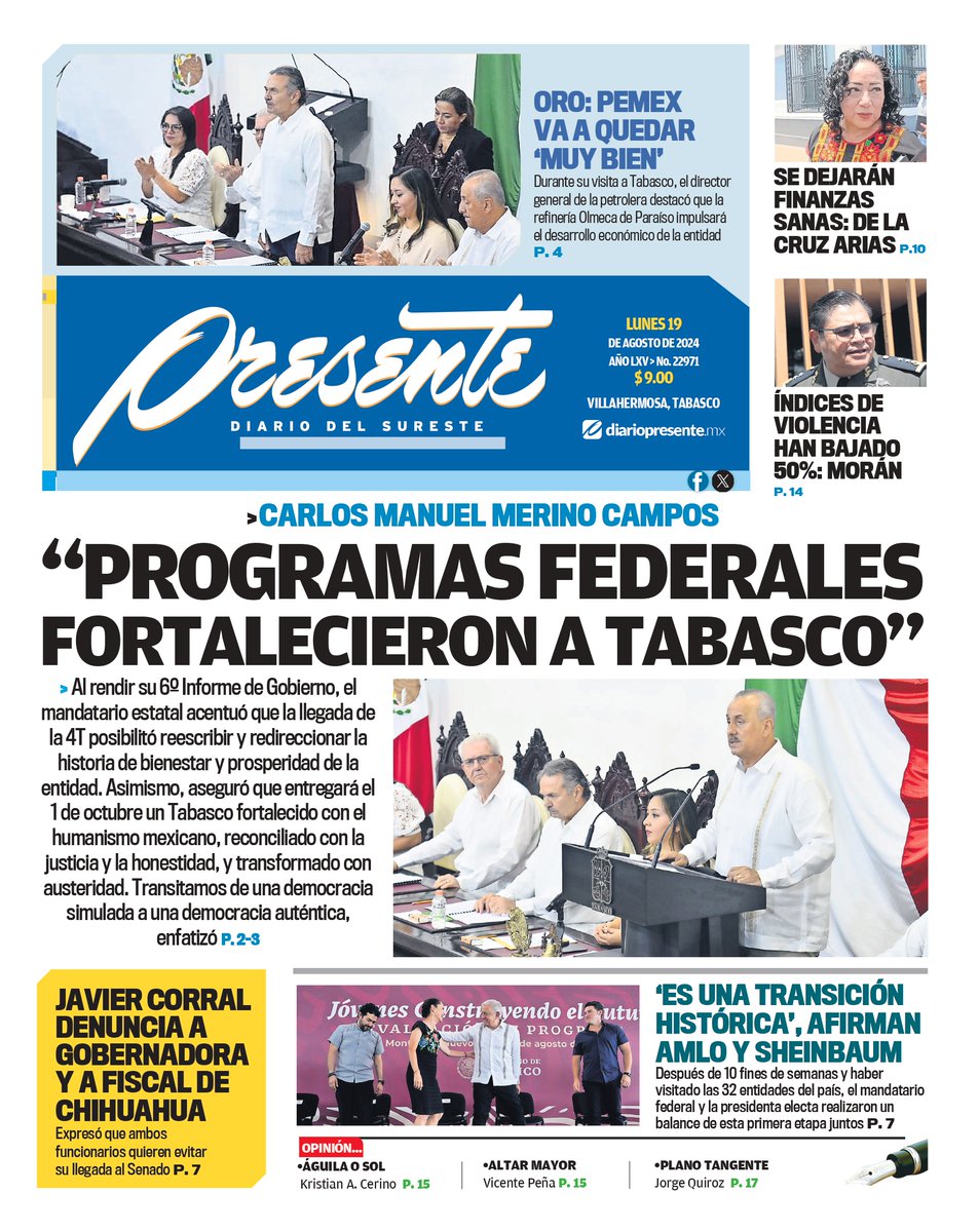 DiarioPresente's tweet photo. #PortadaPresente 🗞: "Programas federales fortalecieron a Tabasco"
➡ https://t.co/QNI7zpi1Jz https://t.co/5T8mAy5WT7