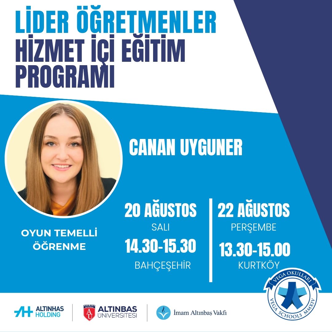 Lider Öğretmenler Hizmet İçi Eğitim Programı '24 kapsamında Canan Uyguner "Oyun Temelli Öğrenme" konulu sunumu ile geleceğin liderlerini yetiştiren öğretmenlerimizle buluşuyor.

#geleceginliderleriniyetistirir
#egitimingucluyildizi 
#vegaokulları