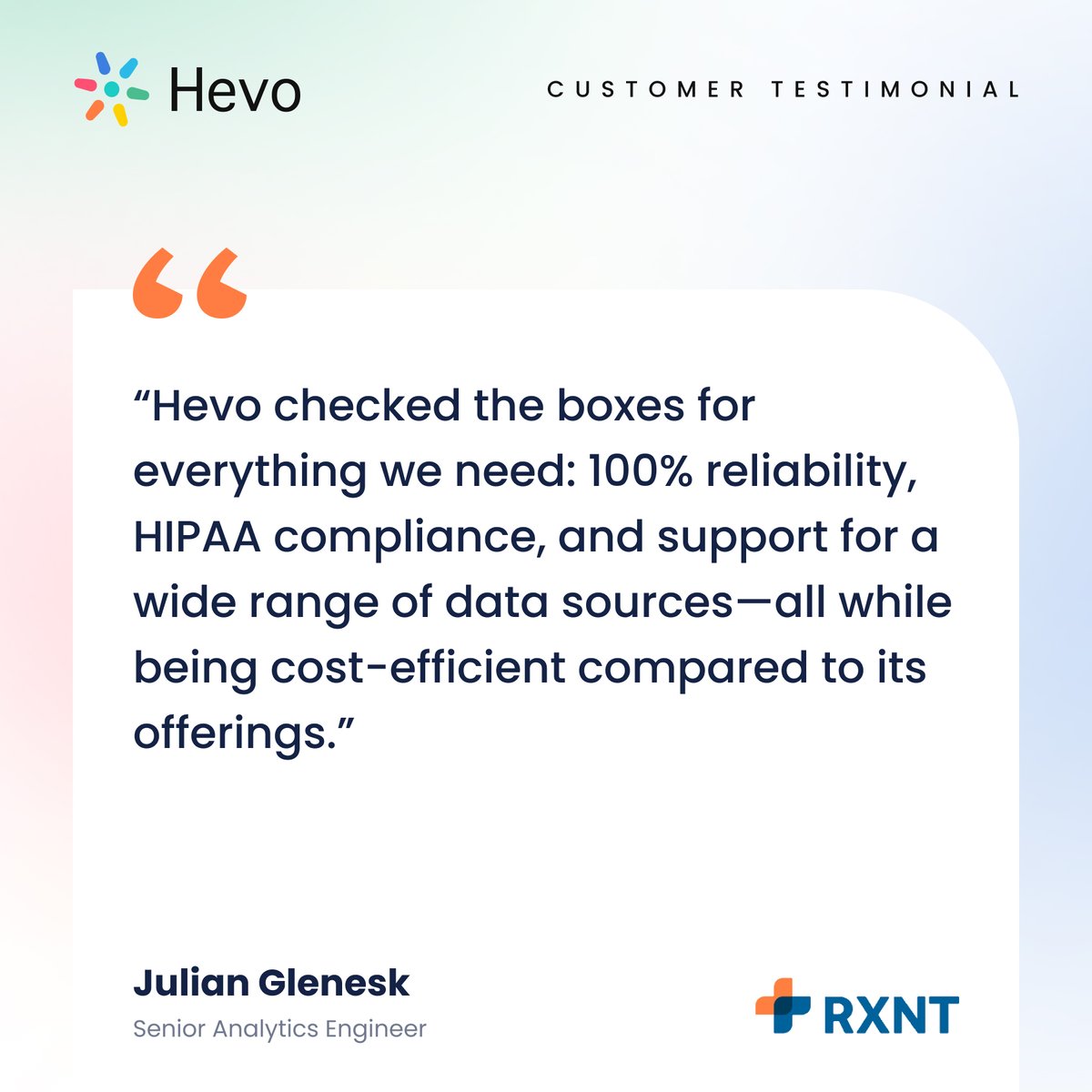 <a href="/HevoData/">Hevo Data</a> saved <a href="/rxnthealth/">RXNT</a> 144 dev hours/yr, slashing costs and boosting product quality (20% churn drop!). Julian at RXNT shared how they achieved data privacy, reliability, and affordability with Hevo.

➡️Link to case study: hevodata.com/success-storie…