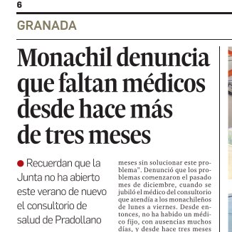 🔥Incendios sanitarios

❌ Moreno Bonilla NO atiende las reivindicaciones de #Monachil

‼️ Faltan facultativos en el consultorio

👥 La atención a 1.500 usuarios está en peligro

⛔️ El consultorio de #Pradollano sigue sin abrir con normalidad en verano como ocurre desde 2018