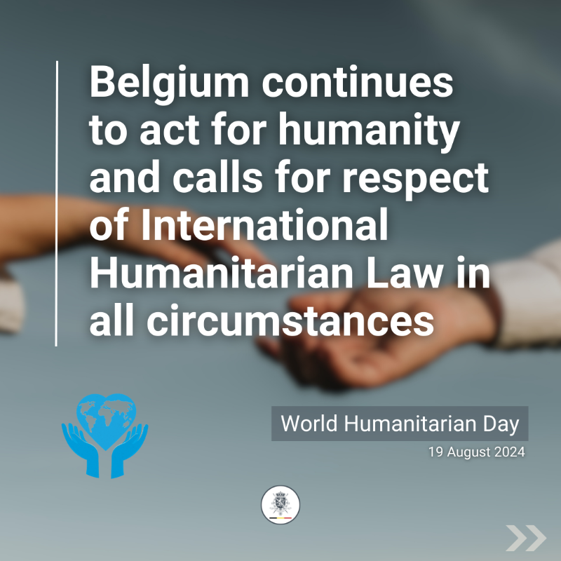 BelgiumMFA's tweet photo. ⛑️ On this #WorldHumanitarianDay, Belgium continues to #ActForHumanity.
 
Humanitarians are #NotATarget. We want to emphasise the urgent need to protect humanitarians and civilians. It’s time for those in power to end impunity.
 
#IHL remains as relevant &amp; indispensable as ever.