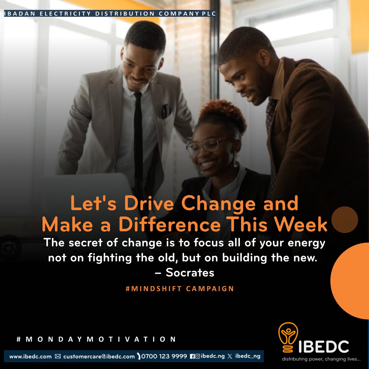 IBEDC_NG's tweet image. Let's drive change and make a difference this week!
Remember, "The secret of change is to focus all of your energy not on fighting the old, but on building the new." - Socrates. Please share with us how you'll make a positive impact today!
#ibedc #MakeADifference #DriveChange