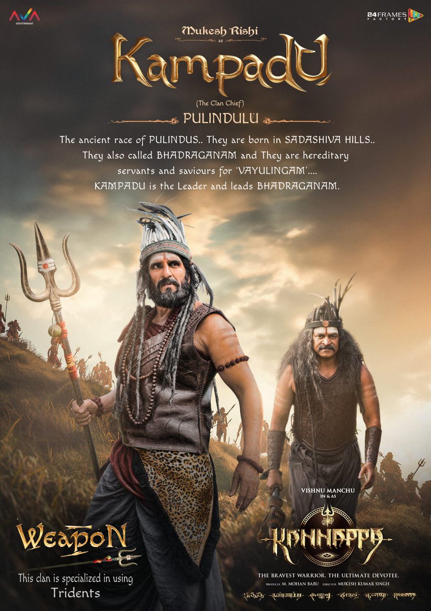 vamsikaka's tweet photo. Mukesh Rishi as Kampadu in #Kannappa🏹- leader of Bhadraganam and @actorbrahmaji as Gavvaraju, they are the fiercest tribe of the ancient Pulindu race. Forged in the Sadashiva hills, their lives are devoted to one purpose: protecting the #Vayulingam🕉️
#HarHarMahadevॐ https://t.co/DAoK2Gk82N