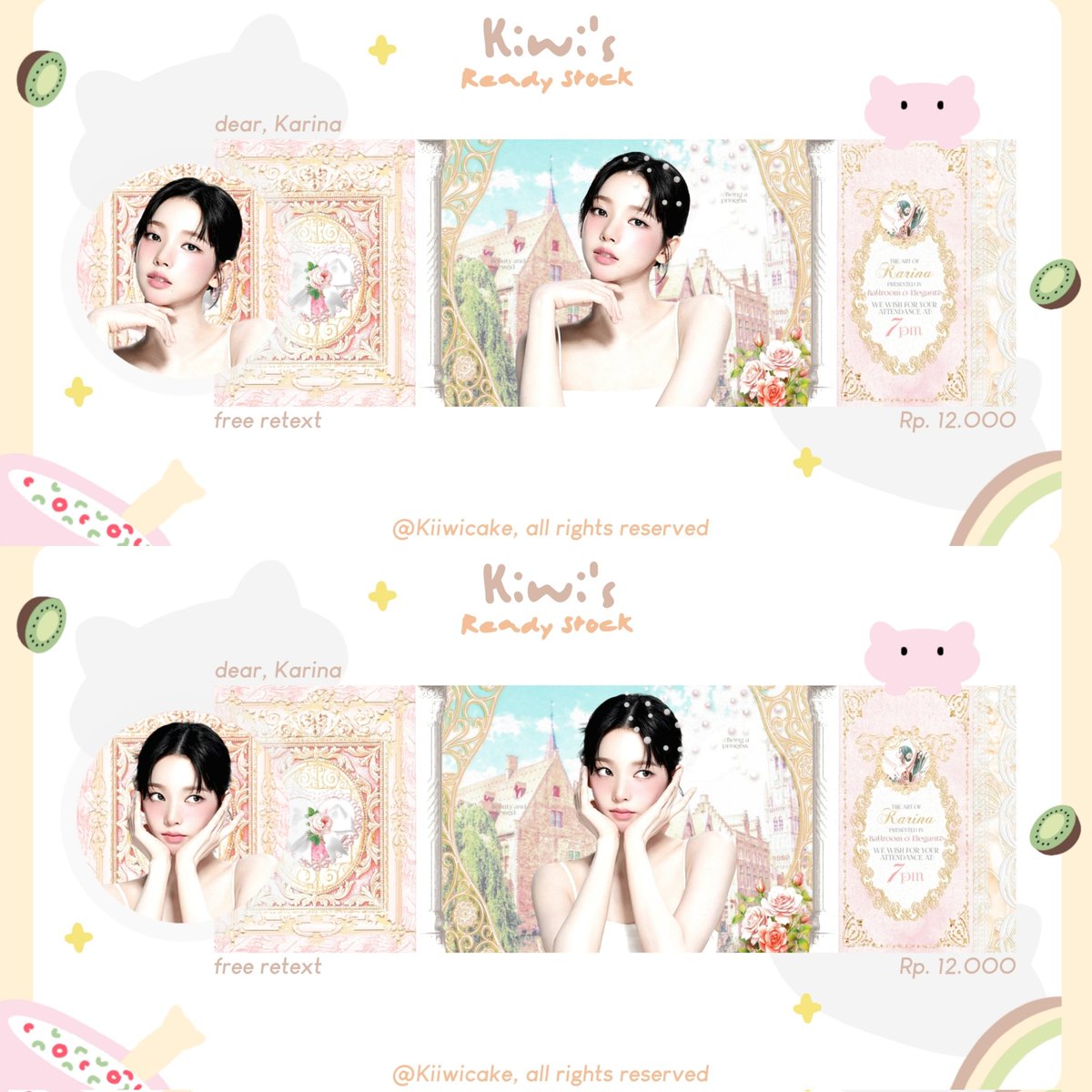 ㅤ
─ 🎠 help retweet/repost? thank you! ♡ 

𝐇alo! Aku punya layout ready stock Karina Aespa terbaru yang bisa kamu jemput sekarang dengan harga yang sudah tertera di pict, yuk jajan! 🧚🏻‍♀️ #zonauang
⠀