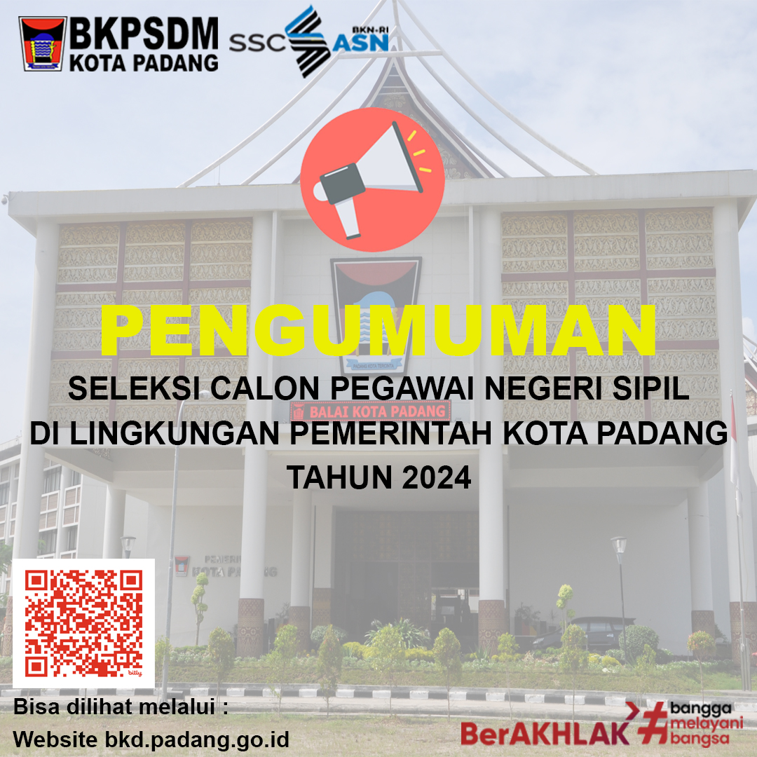 BKPSDMPadang's tweet photo. Assalamualaikum Wr. Wb.
berikut dikirimkan pengumuman seleksi Calon Pegawai Negeri Sipil (CPNS) di lingkungan Pemerintah Kota Padang Tahun 2024.

Link : https://t.co/BGOlWcQTCJ https://t.co/s4acQkfq6K