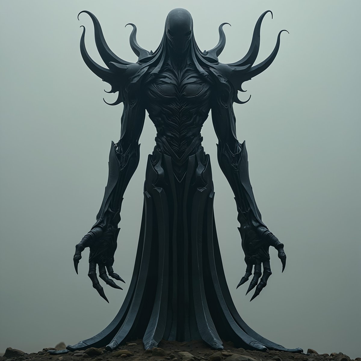 CyberGenixAi's tweet photo. A mesmerizing black metal sculpture commands attention with outstretched wings & intricate detail against a misty backdrop. Is it welcoming or warning? #Cybergenix #AIart #darkfantasy #sculptureart #Gigeresque #digitalart #AIartists #aiartcommunity #aiartdaily #NFT #nftartist https://t.co/eJp1DOJm4l