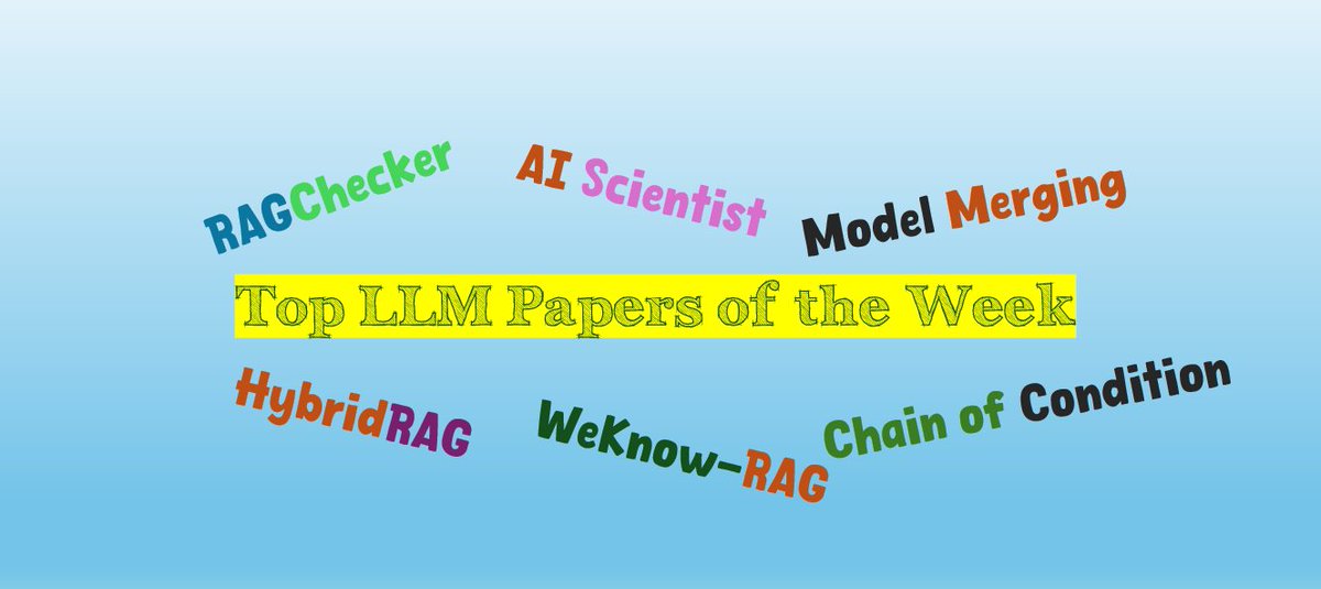 Top LLM Papers of the Week

[1] RAGChecker: A Fine-grained Framework for Diagnosing Retrieval-Augmented Generation

[2] The AI Scientist: Towards Fully Automated Open-Ended Scientific Discovery

[3] HybridRAG: Integrating Knowledge Graphs and Vector Retrieval Augmented Generation