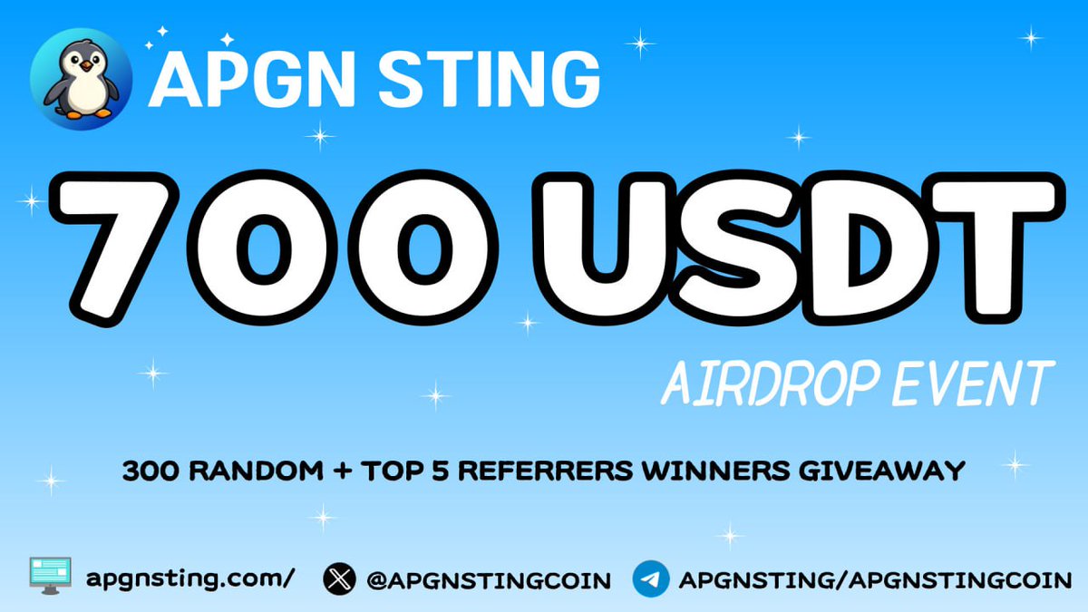 #APGNSTING is running a massive $ 700 USDT #airdrop campaign in  tokens!

Join our Gleam competition:
🔗gleam.io/AgdP2/apgn-sti…

Follow all the rules and tag your friends to join the airdrop campaign!

#Block_CK #Metaverse #Giveaway #web2 #web3 #USDT #BEP20