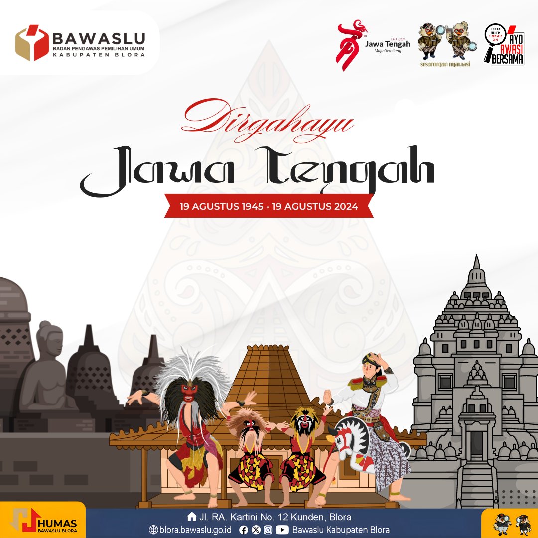 Dirgahayu Provinsi Jawa Tengah ke-79 Tahun.

"Jawa Tengah Maju Gemilang"

#blora
#bawaslublora
#ayoawasibersama