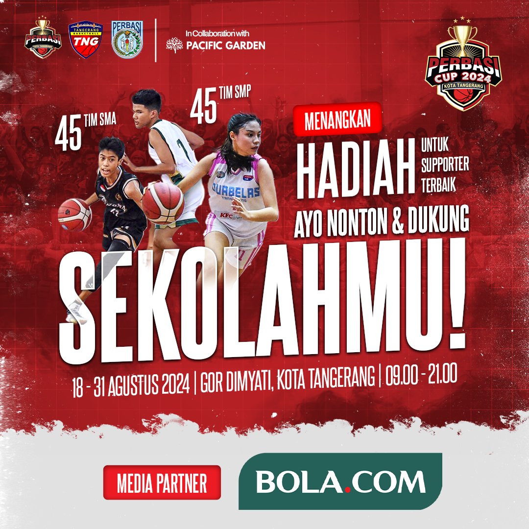 bolacomID's tweet photo. PERBASI CUP TANGERANG 2024 AKAN DIMULAI🏀⛹🏻
Menghadirkan 45 tim SMA & 45 tim SMP se-kota Tangerang. Ayo dukung sekolahmu dan menangkan juga hadiah menarik untuk supporter sekolah terbaik!🤩🔥
📅: 18-31 Agt 2024
FREE ENTRY!
#perbasitangerang #basketcompetition #sportalamsutera https://t.co/CUTh5ekBbb