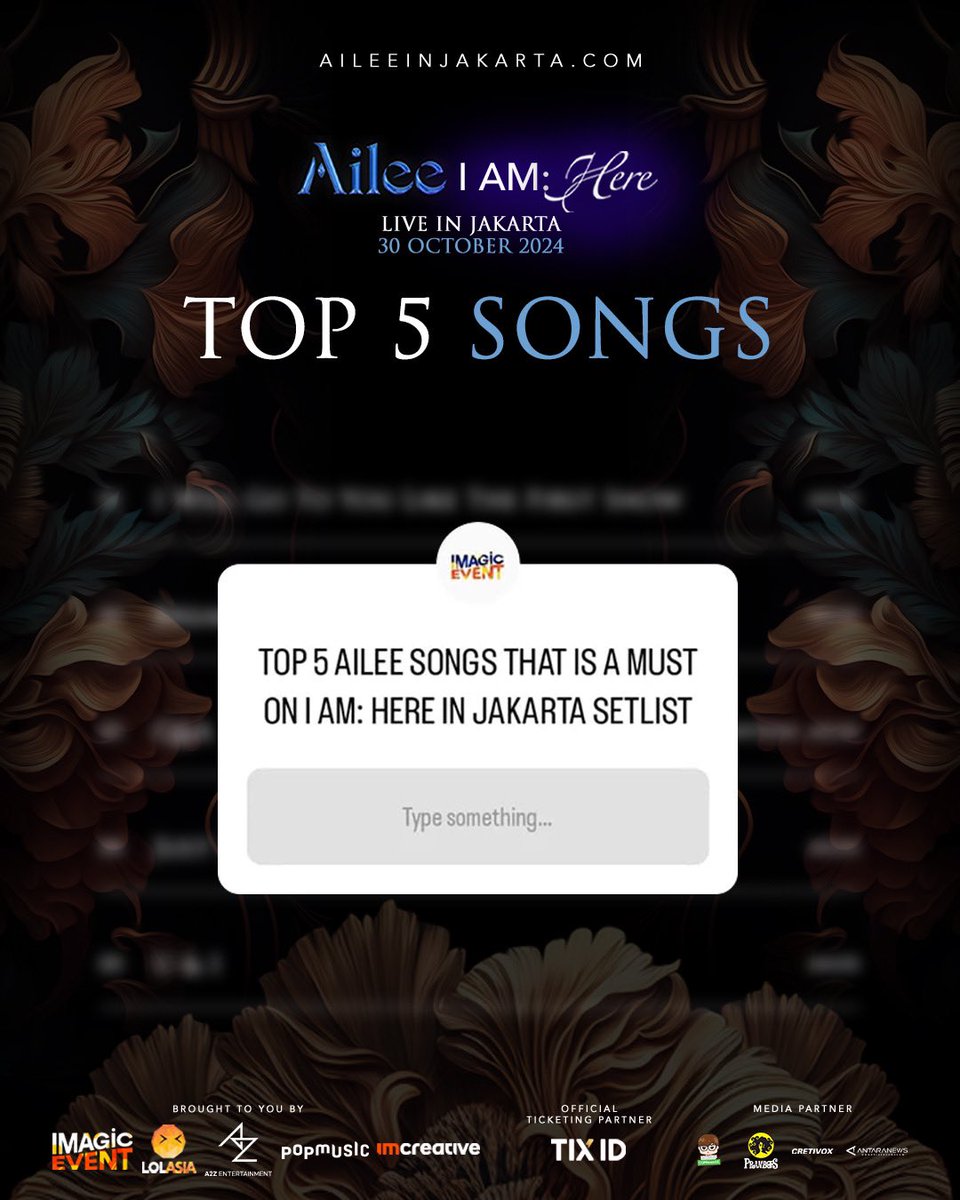 ImagicEvent's tweet photo. Hi Aileeans! The ticketing day is approaching, and we want to know—which @itzailee song for you is a must on the Ailee I AM: Here Live in Jakarta setlist?

Share your top picks!

#Aileeinjakarta #Ailee #에일리 #InfinityMusicCreative #ImagicEvent #LOLAsia https://t.co/6M4MC4BS6A
