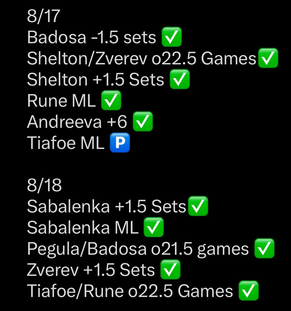 PicksWithEnergy's tweet photo. BEEN DOMINATING THE ATP/WTA CINCINNATI OPEN🔥

BACK TO BACK SWEEPS 💵🧹

ALL PLAYS POSTED FOR FREE! 

RT + LIKE + FOLLOW FOR CHAMPIONSHIP MONDAY PLAYS! 

WHO got y’all like this? 

#GamblingX #TennisPlays #TennisPicks #ATP #WTA #Tennis #CincyOpen #CincinnatiOpen #PicksWithEnergy https://t.co/nzLCTDg0jw