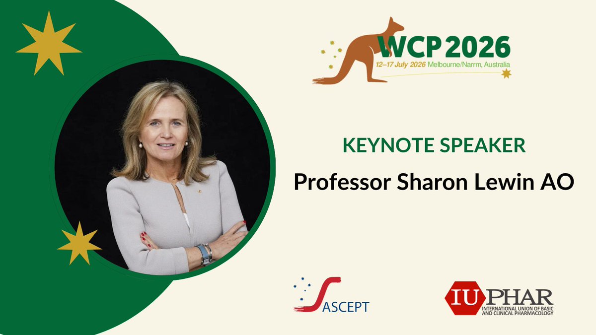 🎉 First #WCP2026 keynote speaker announced!
Prof. Sharon Lewin will share her expertise on HIV persistence and potential cures at the 20th World Congress of Basic and Clinical Pharmacology in Melbourne, 12-17 July 2026.
Learn more: wcp2026.org/keynote-speake…
#ASCEPT #IUPHAR
