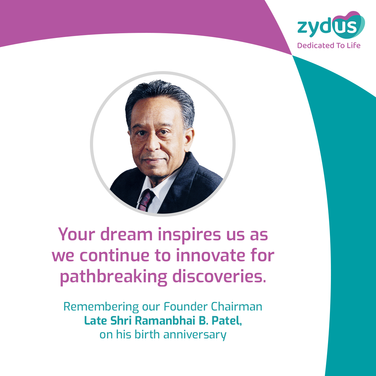 ZydusUniverse's tweet photo. One man's vision sparked a revolution in healthcare. Today, on his birth anniversary, we remind ourselves of the visionary value of Innovation laid down by Late Shri Ramanbhai B. Patel.

His vision lives on in every life we touch, every breakthrough we achieve and every boundary we push.

#Zydus #ZydusGroup #Innovation #FounderChairman #BirthAnniversary