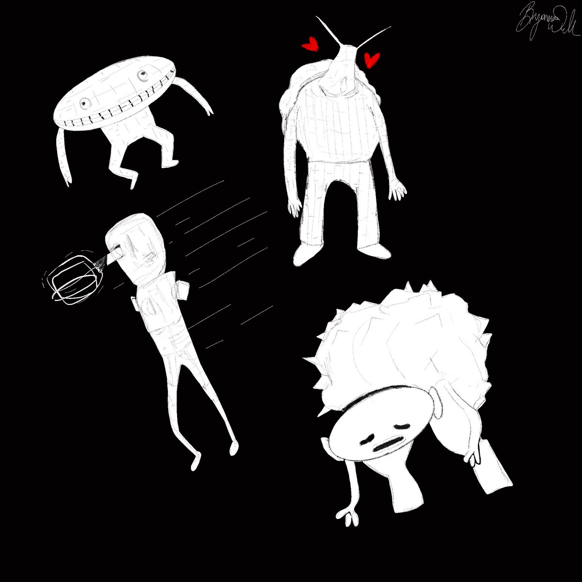 “The gangs all here” - I drew my favorite Content Warning⚠️ monsters. #contentwarning #contentwarninggame #procreateart