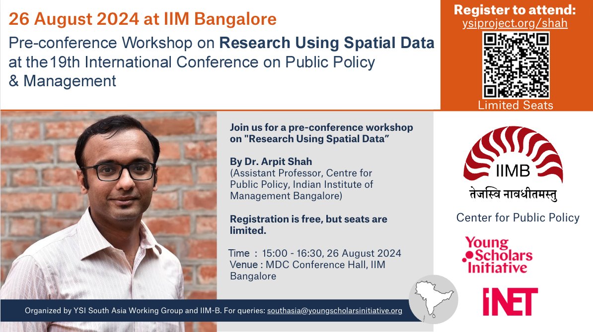 Pre-conference workshop on Research using Spatial Data on 26th August 2024 by Prof. Arpit Shah.
Venue: MDC Conference Hall
Time: 3pm to 4.30pm